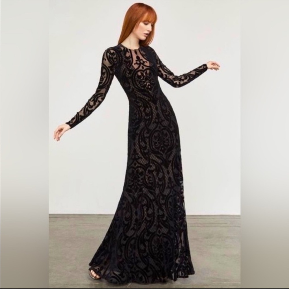 BCBGMaxAzria Black Long Selma Velvet burnout down Dress, BCBG, Long sleeves - Picture 11 of 11